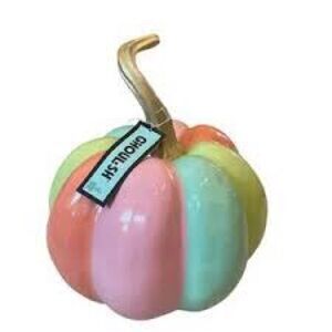 Summerween Colorful Rainbow Ceramic Pumpkin Decor With Gold Stem